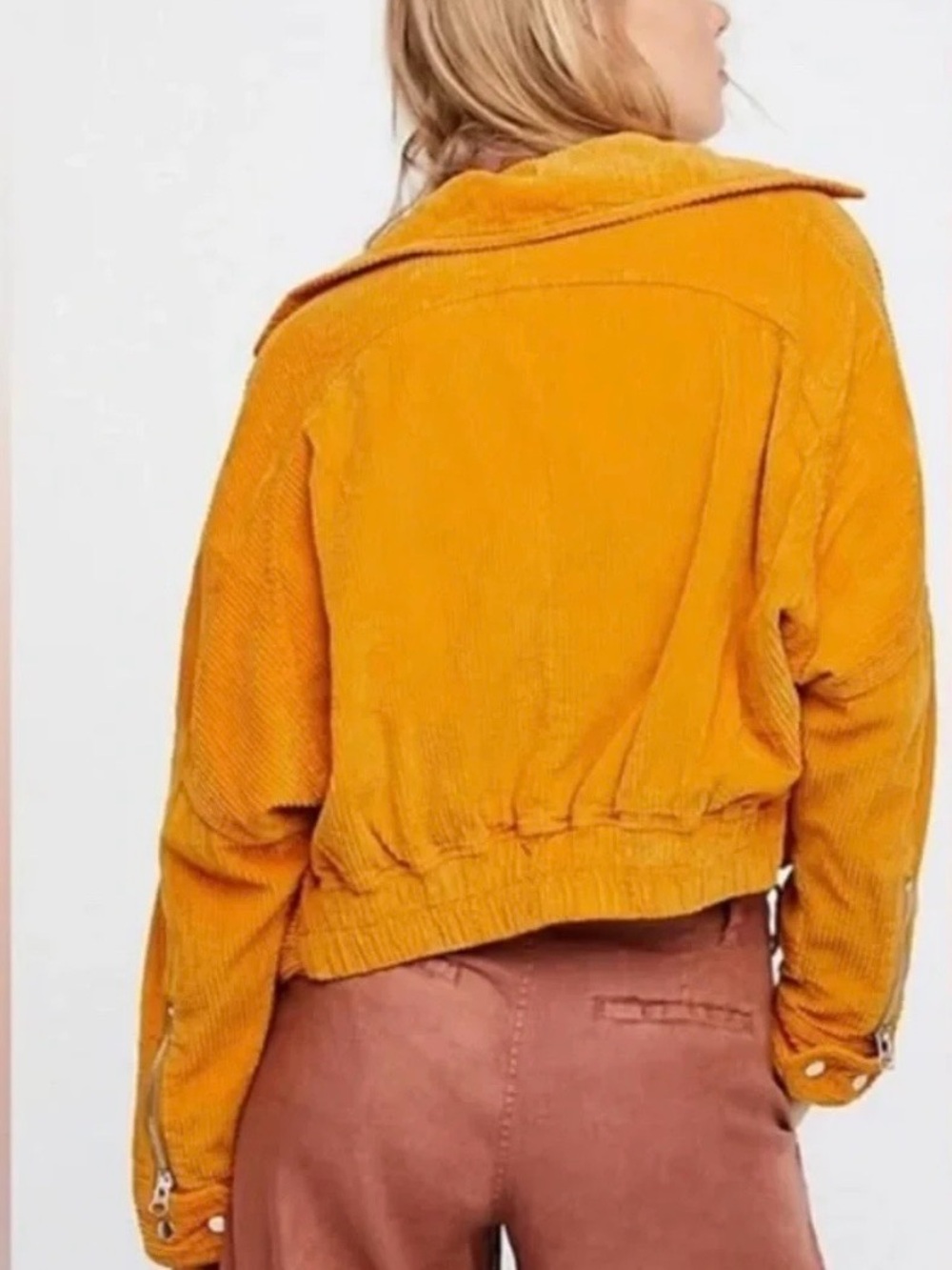 Free People corduroy moto jacket Slouchy Dolman sleeve short belted pockets - Picture 3 of 9